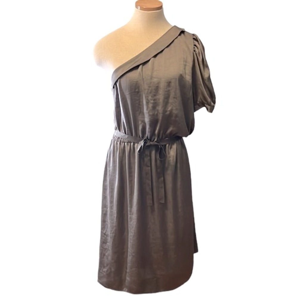 Marc by Marc Jacobs Satin One Shoulder Belt Tie Midi Dress, Dark Brown, Large
